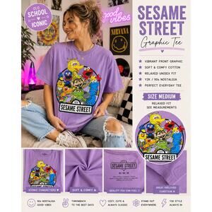 Sesame Street Purple Graphic Tee Medium Cartoon Nostalgia Y2K